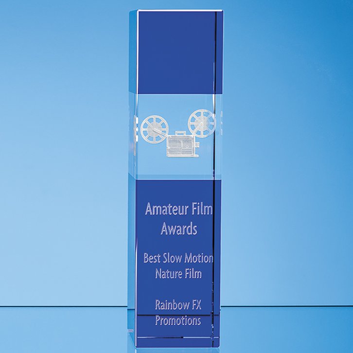 24cm Clear & Cobalt Blue Optical Crystal Square Column Award